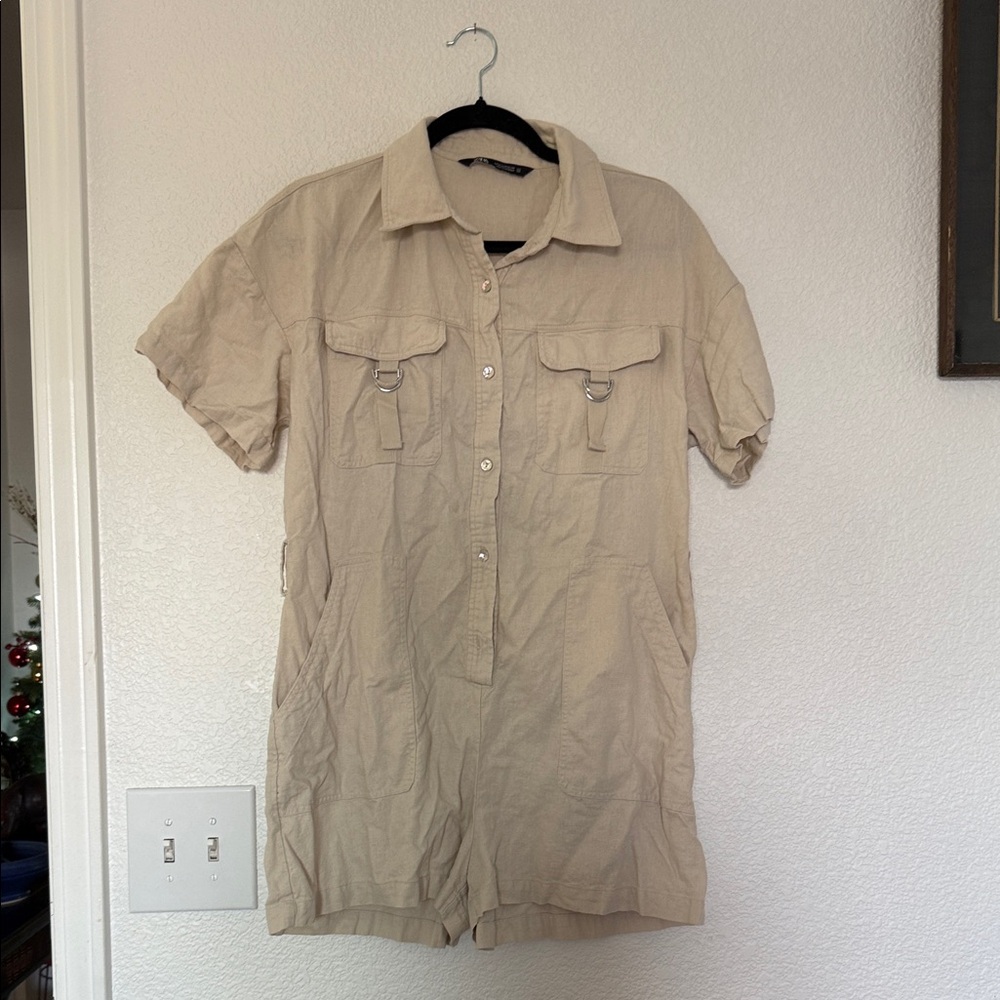 Zara Beige Short-Sleeve Romper